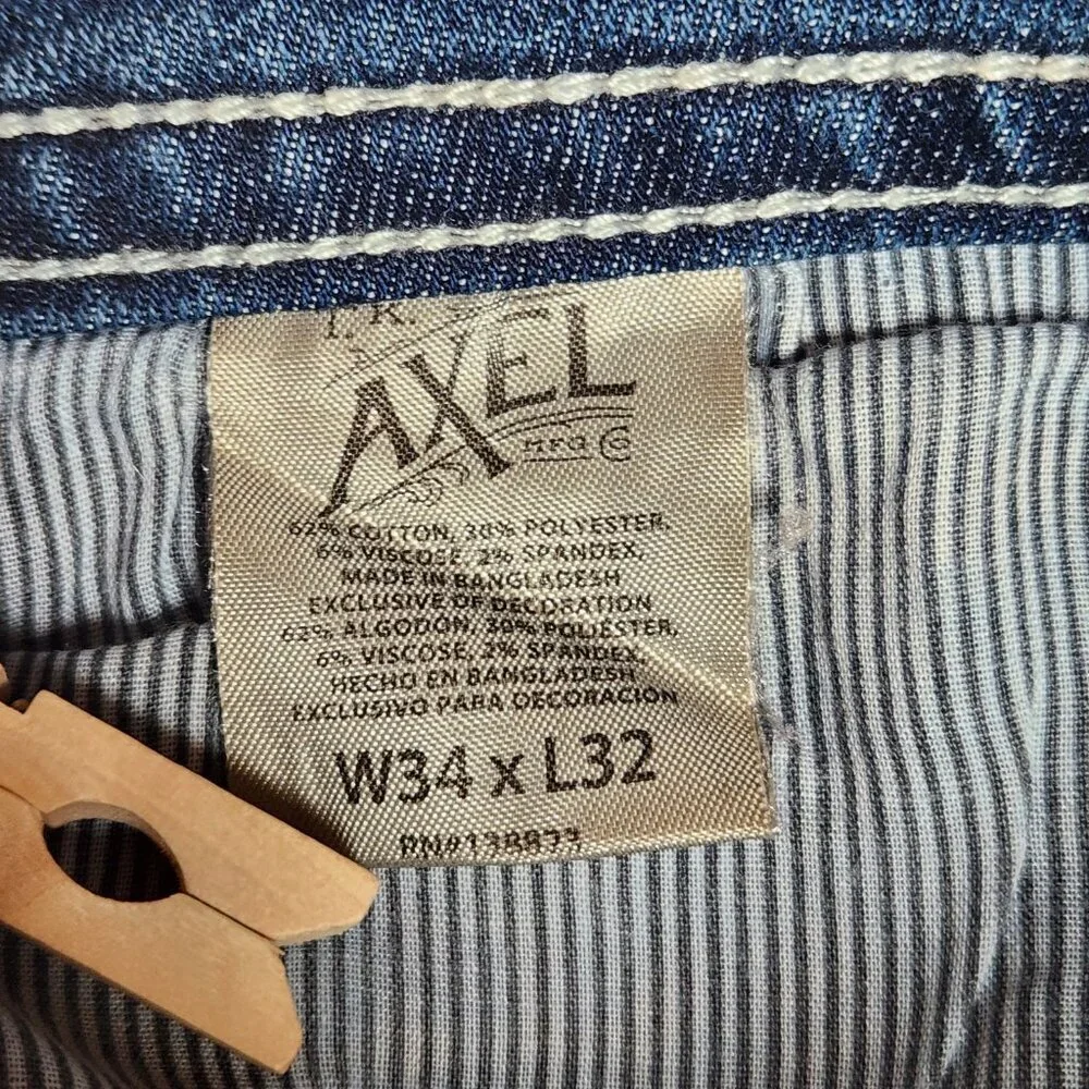 TK Axel Slim Boot Denim Jeans Men's 34x32 Distressed Classic Work Flap Pockets